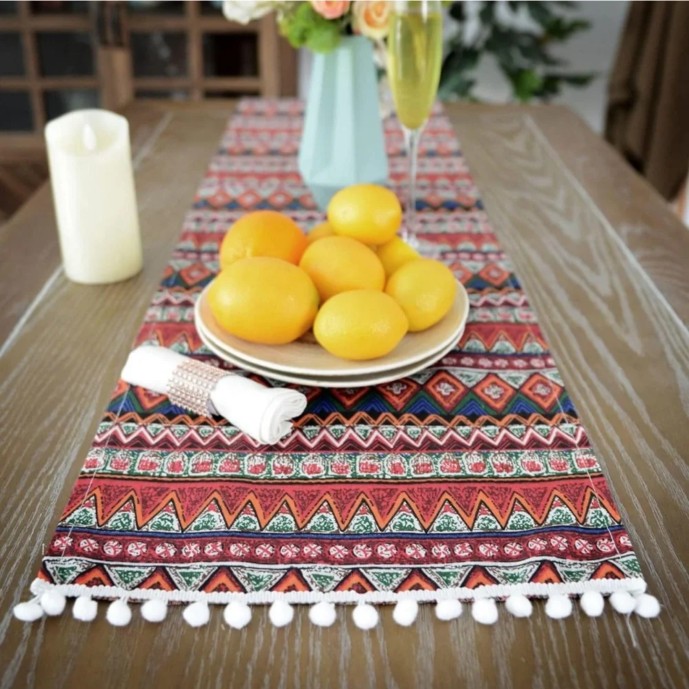 SUTAVIA Natural Cotton Lace Table Runner Black Floral Embroidery Beige Macrame T - Picture 5 of 7